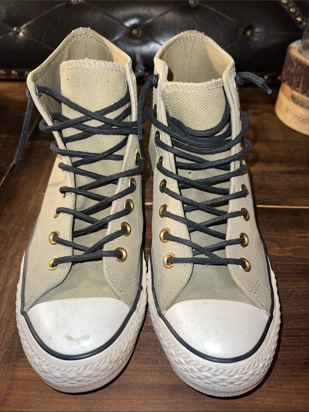Converse All Star High-Top Canvas Sneakers in Olive with Black Laces 8M, 10 W